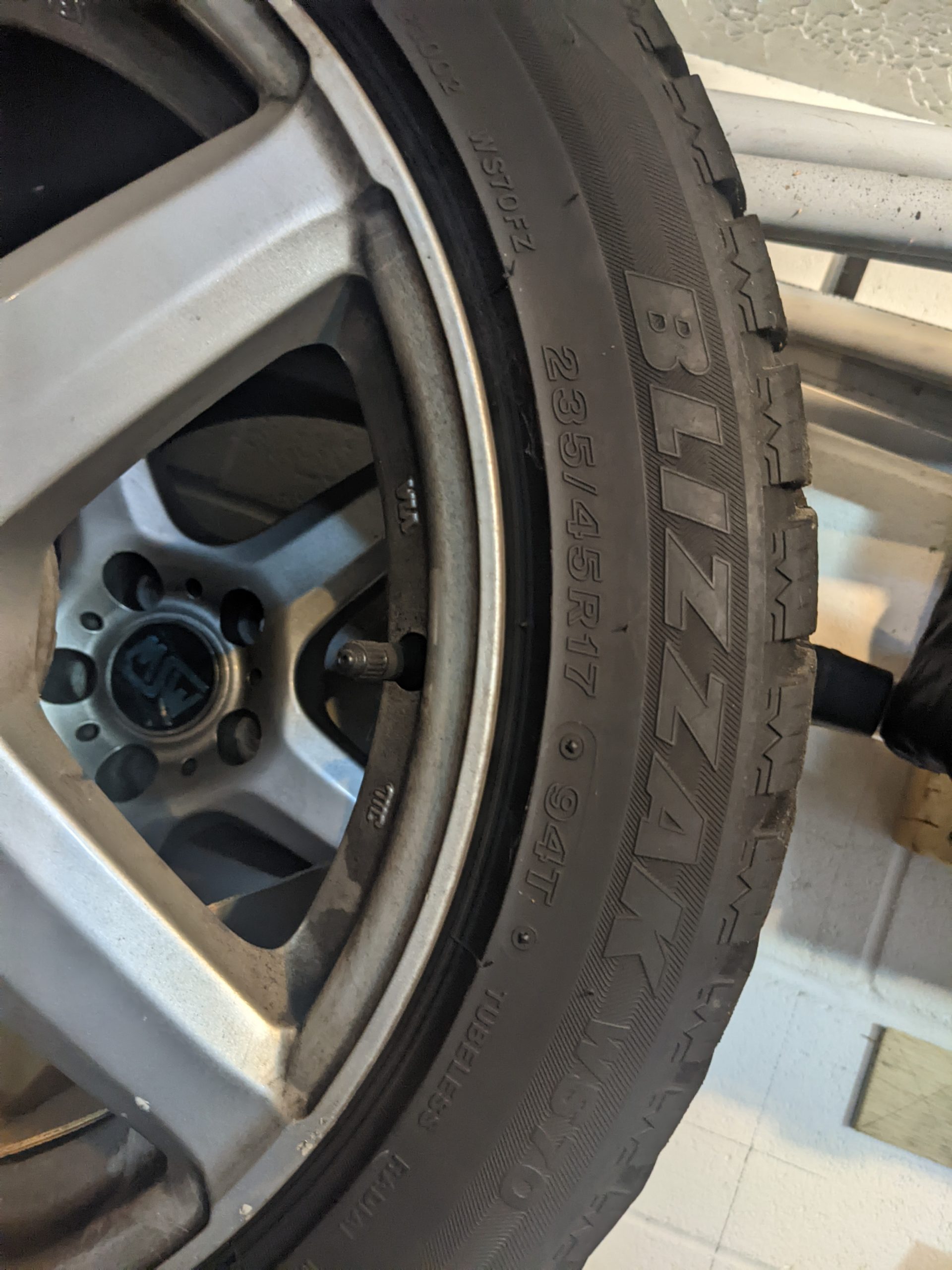 Blizzak WS70 235/45R17 on MSW 8Jx17 H2 Rims for a Subaru Impreza/WRX